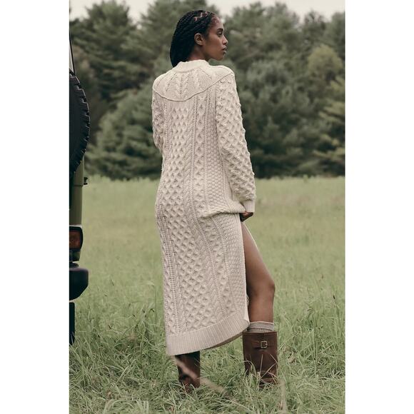 By Anthropologie Long-Sleeve Cable Knit Sweater Midi Dress - Picture 4 of 9